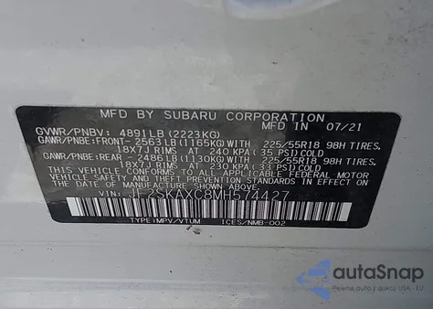 2021 Subaru Forester Touring из США, поврежденный, VIN JF2SKAXC8MH574427